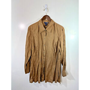 Venezia Jeans Women’s Linen Button Up Blouse Size‎ 2X 18-20 Brown Coastal Casual